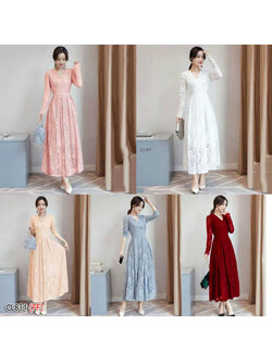 kudapy เดรสยาวสีเทา/สีขาว/สีโอรส/สีแดงเลือดหมู ลูกไม้แขนศอก คอวีป้ายหน้า (ช่วงบนไม่มีซับใน)งานลูกไม้ลายสวยหรู เย็บบุซับในช่วงกระโปรงอย่างดี