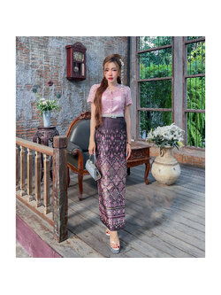 kudapy เสื้อลูกไม้คอหยัก ชายระบายหรูหรา แต่งกระดุมหน้า ชายระบายจับจีบทวิสสุดหรู มีซิปซ่อนหลังแบบถอดได้