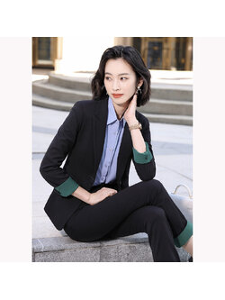 kudapy ชุดสูททำงานผู้หญิงสีดำ แขนยาวพับพร้อมกางเกง