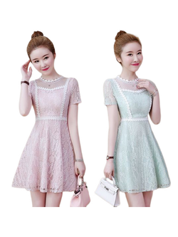 kudapy เดรสสั้นผ้าลุกไม้สีชมพู/สีเขียวอ่อน ซับในสีตัดสีขาว คอแต่งผ้าซีทรู ลูกไม้เนื้อนิ่มใส่สบาย ซิบหลังอย่างดีนะคะ