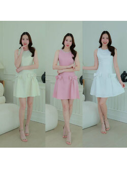 kudapy เดรสแขนแต่งระบายคอแต่งกระดุมมุก