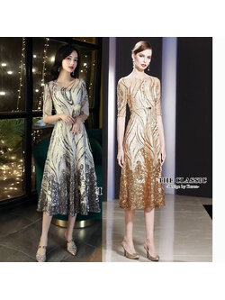 kudapy เดรสสั้นสีทอง/สีเทาเงิน ออกงานปักเลื่อม ใช้ผ้าเนื้อดีปักลวดลายด้วยเลื่อมสลับสี ปักแน่นลายชัด