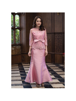 kudapy เซทแยกชิ้นสีชมพู ลูกไม้เสื้อ+กระโปรงยาวหางปลา เสื้อลูกไม้แขนสี่ส่วน มีผ้าคาดเอวแถมฟรีค่ะ