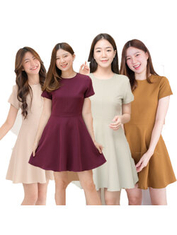 kudapy เดรสแขนสั้นสีแดงเข้ม,น้ำตาลม่่วง,มัสตาร์ท,เขียวมัทฉะ,นูทครีม,ดำ,ฟ้าทะเล กระโปรงทรงวงกลม ตัดต่อกลางตัวเสื้อและเอว เพิ่มดีไซน์เรียบๆดูดี แต่ไมเยอะ เนื้อผ้ามีน้ำหนัก