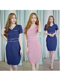 kudapy เดรสสั้นสีกรม/สีชมพู เดรสใส่ทำานพนักงานสปาสวยดูดีมากๆ