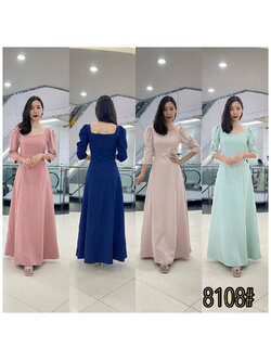 kudapy เดรสยาวสีกรม/สีชมพู/สีครีม/สีเขียวมิ้น คอลึก เดรสออกงานผ้าซาติน ใส่สบายตัวสวยดูดีมากๆ