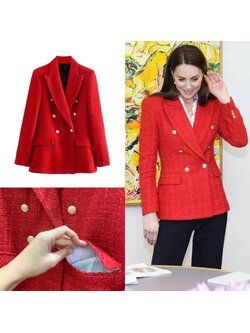 kudapy เสื้อสูทสีแดง เป็นทรง over size ซับในทั้งตัว กระเป๋าจริง ใส่ได้ทุกโอกาส