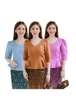 kudapy เสื้อสีฟ้า/สีม่วง/สีน้ำตาลอ่อน งานผ้าไหมฝรั่งเศสสีพื้น อัดกาวให้ทั้งตัว ทรงสวยตามแบบ การตัดเย็บเนียบ ทรงสวย ใส่สวยทุกรูปร่าง