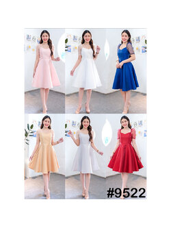 kudapy เดรสสั้นสีขาว ทอง แดง ชมพู กรม เทาเงิน ผ้าแก้วแขนตุ๊กตา