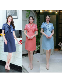 kudapy เดรสสั้น คอวีแต่งโบว์กระโปรงทรงเอ เสื้อายไทยสวยดูดี ใส่ออกงานสวยน่ารัก