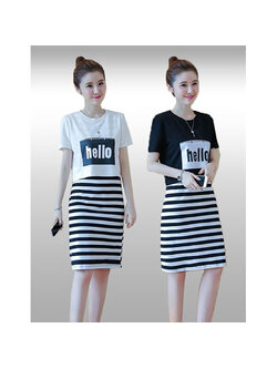 kudapy ชุดเซทเสื้อแฟชั่นสกรีนอก มาพร้อมเดรสแขนกุดลายขวางสวยน่ารักสไตล์เกาหลี