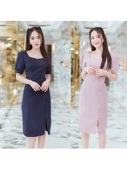 kudapy เดรสสั้นสีกรม,ชมพู ใส่ทำงานแต่งกระดุมสวยดูดี