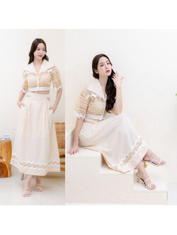 kudapy ชุด Set เสื้อครอป + กระโปรงยาวสีครีม บอกเลยว่าห้ามพลาดน้าา รุ่นนี้ใส่แบบชิคๆ ไปคาเฟ่ ไปเที่ยว ได้หลายลุคเลย