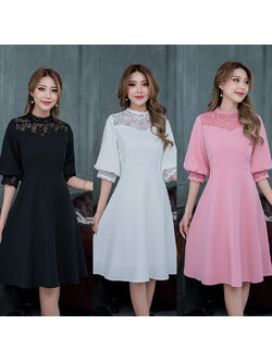 kudapy เดรสสั้นสีขาว/สีชมพู/สีดำ ทรงแขนพองจั้มปลายแขนช่วงแขนดูสวยดูแพง ดูไฮโซมากๆ