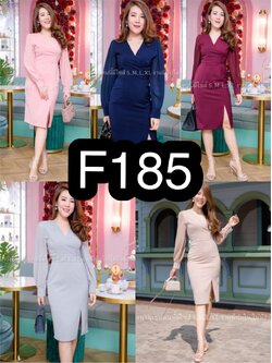 kudapy เดรสสั้นใส่ออกงานสีเทา/กรมท่า/ดำ/ชมพู/แดงเลือดหมู/โอวัลติน เดรสคอวี แขนยาวแต่งชีฟอง กระดุมข้างตัว ผ้าฮานาโกะ ผ้ายืดเนื้อดีทิ้งตัว