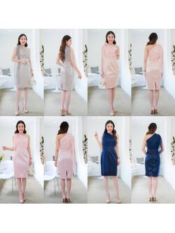 kudapy เดรสสั้นสีกรม/สีทอง/สีเทา/สีชมพู บ่าเดี่ยวแต่งมุ้ง Maxi ดัชเชส แต่ง ผ้าตาข่าย สามารถปรับใส่ ได้หลายแบบ ผูกโบว์บ่าก็ได้ ผูกโชกเก้อคอ