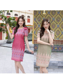 kudapy เดรสสั้นสีเขียว ทรงสอบไหล่โบว์ผ้าทอ แขนสั้น แต่งโบว์ตรงไหล่ ใส่ออกงาาน สวยดูดี