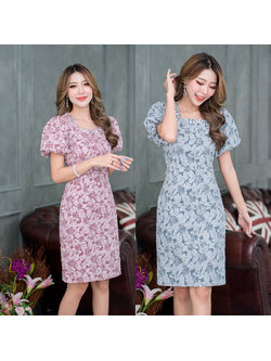 kudapy เดรสสั้นสีชมพู/ฟ้า ทรงแขนตุ๊กตาพองสวยกำลังดี รอบคอประดับตกแต่งด้วยอะไหล่แบบเย็บที่รอบคอเพิ่มความหรูหรา