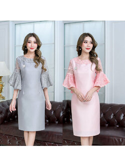 kudapy เดรสสั้นสีโอรส/สีเทา ดีไซด์แขนระบายปิดศอก แขนบานทำให้ดูสวยแพงได้ลุคไฮมาก