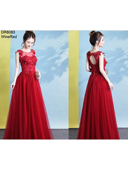 kudapy เดรสยาว สีแดงเข้ม ซาติน ตาข่าย ลูกไม้ ใส่ออกงานสวยดูดีมากๆ