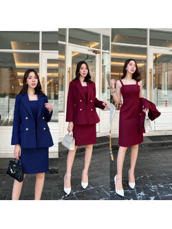 kudapy Set blazer +dress เรียบหรู ใส่สบาย เสื้อสูทออกแบบให้เป็นทรงใหญ่กว่าเดรส มีความสุภาพ มีฟองน้ำเสริมไหล่บาง ให้ทรงดูสวย มีซับในทั้งตัว