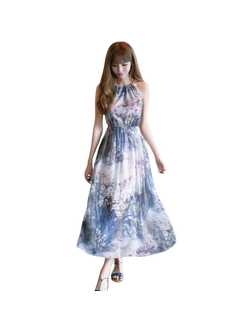 kudapy เดรสยาวสีกรม สายเดี่ยว ผ้าชีฟอง พิมพ์ลายดอกไม้ จั้มเอว มีซับใน ใส่ได้หลายโอกาส