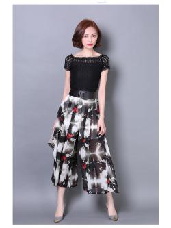 Kudapy set เสื้อและกางเกงสีดำพิมพ์ลาย พร้อมเข็มขัดหนัง สวยเก๋ค่ะ