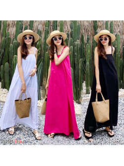 kudapy เดรสยาวสีขาว,ดำ,ชมพู สายเดี่ยว ผ้าคอตตอนเต็มตัว ชุดนี้ใช้ผ้าจัดเต็มมาก ใส่ทิ้งตัวพริ้วสวย