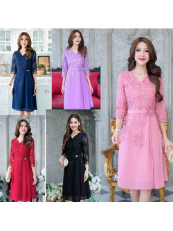 kudapy เดรสสั้นสีม่วง/สีดำ/สีแดง/สีกรม/สีชมพู ลูกไม้ปักเกรดพรีเมี่ยมสวยหรูตกแต่งเลื่อมทั้งตัว ช่วงกระโปรงเป็นผ้า chiffon พริ้วสวย