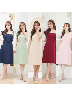 kudapy เดรสทรงคอเหลี่ยม ช่วงกระโปรงเป็นทรงเอ ช่วยsafeสาวๆที่มีสะโพกได้ดี ความยาวแบบคลุมเข่าพอดี