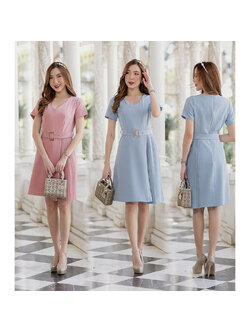 kudapy เดรสสั้นสีสีชมพู / สีฟ้า สไตล์เรียบหรู มาพร้อมดีเทลเก๋ๆ อัดพลีด เนื้อผ้าอย่างดี ไม่บาง