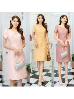 kudapy เดรสสั้นสีเหลืองทอง/สีชมพูอ่อน/สีชมพูเข้ม ผ้าไหม ชุดออกงานสวยดูดี ใส่สบาย