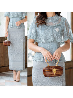 kudapy ผ้าถุงแพรวากาฬสินธุ์ พื้นสีฟ้าพิมพ์ลายตามแบบ งานสวยเนียบตัดเย้บคุณภาพ ปรับแก้ขยายข้างได้ 2 นิ้ว(ข้างละ 1 นิ้ว) (ราคาเฉพาะผ้าถุง)