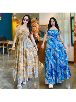 kudapy แม็กซี่เดรสยาว สายเดี่ยวผูกไหล่ งานผ้าไหมอิตาลี ลายผ้าสวย ใส่ได้ตลอดไม่มี out ใส่ไปเที่ยว