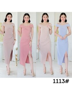 kudapy เดรสยาวสีชมพูอ่อน/ชมพูเข้ม/ครีมนู๊ด/ฟ้าเบบี้บล เปิดบ่า ทรงสอบ มีสายเดี่ยว ใส่แล้วผอม กระโปรงสอบทรงทิวลิป ยาวครึ่งแข้
