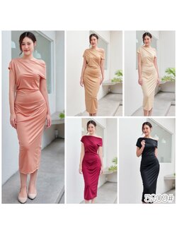 kudapy เดรสยาว ไหล่ตกเกาหลีเกาใจ กระโปรงทรงดินสอเข้า เข้ารูป