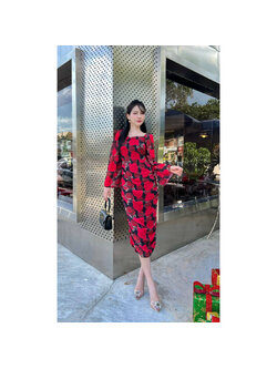 kudapy เดรสสั้นสีแดง ผ้าชีฟองกุหลาบ แต่งย่นเข้ารูป เรียบหรูดูไฮโซ ใส่สบาย