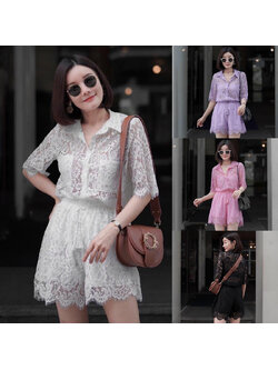 kudapy เสื้อลูกไม้ขาว ดำ ม่วง ชมพู เนื้อนุ่มอย่างดี ผ้าใส่สบายมาก ไม่บางนะคะ มาพร้อมกางเกงเอวยืด เข้าเซท