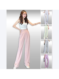 kudapy กางเกงแฟชั่นขายาว เอวยางยืดด้านหลัง แต่งกระดุมหน้าและมีซิปรูด กระเป๋าสองข้างล้วงได้