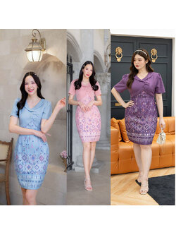 kudapy เดรสสั้น ลายไทยแต่งโบว์ สำหรับออกงาน เที่ยวงาน