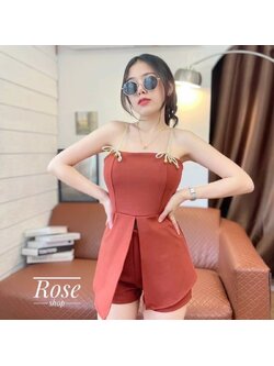 kudapy Set 2 ชิ้น สีส้มอิฐ เสื้อสายเดี่ยว + กางเกงขาสั้น ใส่เที่ยวทะเล