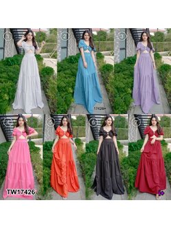 kudapy แม็กซี่เดดรส อกห่วง กระโปรงยาวแสนสวย ระบายชั้น เนื้อผ้าไหมอิตาลี ด้านหลังยืดได้ตามลำตัว ช่วงกระโปรงเย็บต่อระบายมาเป็นชั้น