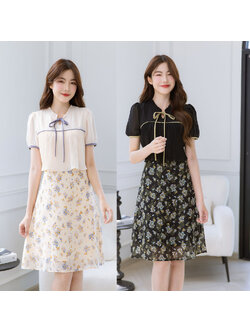 kudapy เดรสชีฟองอกพลีท ช่วงคอจับจีบเล็กๆน่ารัก ตัดสีด้วยขอบแขน