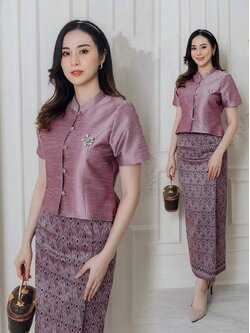 kudapy เซตสีม่วงกะปิ ออกงาน ชุดออกงานผู้ใหญ่ ผ้าไหมอย่างดี