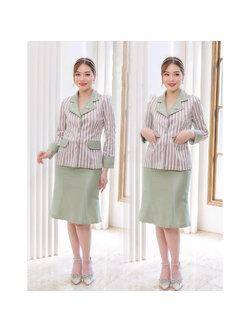 kudapy ชุดเซ็ทสีเขียว เสื้อผ้าไหมแพรทิพย์เกรดพรีเมี่ยมอัดกาวอย่างดี กระโปรงผ้าไหมแพรทิพย์อัดกาว ตะขอซิปหลัง