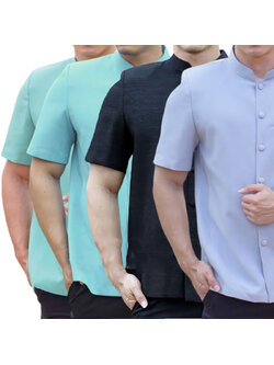 kudapy เสื้อผ้าไหมคอพระราชทาน คอจีนสีดำ ,สีเทา,สีเขียวพาสเทล,สีฟ้าอมเขียว เสื้อผ้าไทยผู้ชาย คอเชิ้ต