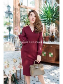 kudapy ชุดเดรสสั้นใส่ออกงานคอวี แขนยาวผ่าข้าง ผ้าฮานาโกะ สีฟ้า