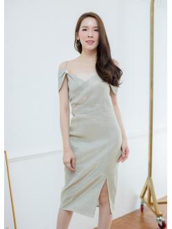 เดรสสั้นใส่ออกงานสีเงินประกายทอง ผ้ากริสเตอร์วิ้งๆ