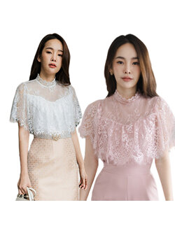 kudapy เสื้อลูกไม้สีขาว,สีชมพูแต่งระบายรอบอก ผ้าลูกไม้เนื้อนิ่ม สีสวยงานขายดีมากกค่ะรุ่นนี้
