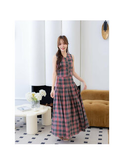 kudapy ชุดเซ็ทเสื้อ+กระโปรงยาวลายสก๊อต ใส่เที่ยวสวยดูดี